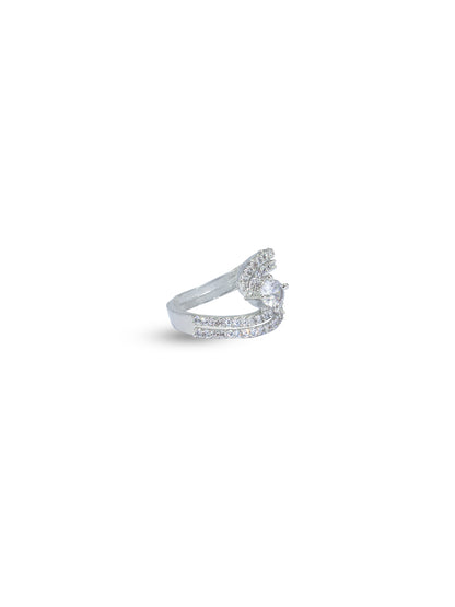 Rhodium Plated American Diamond Adjustable Finger Ring