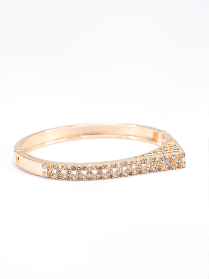 Rose Gold Plated American Diamond Studded Stainless Steel Bracelet