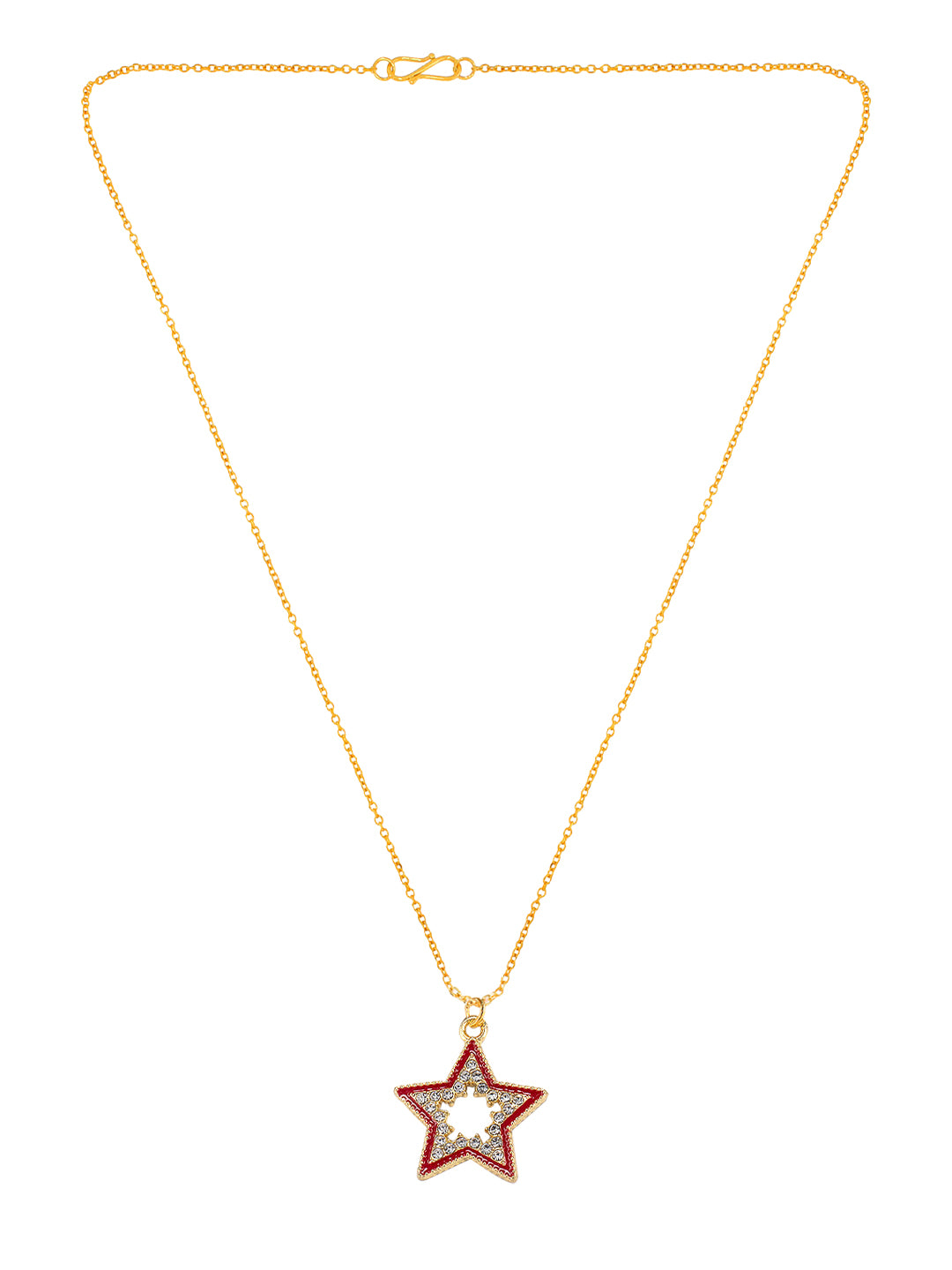 Gold Plated & Red Star Shaped Pendant & Studs Set