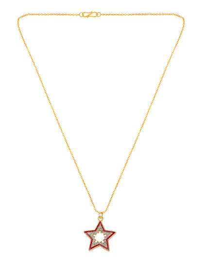 Gold Plated & Red Star Shaped Pendant & Studs Set