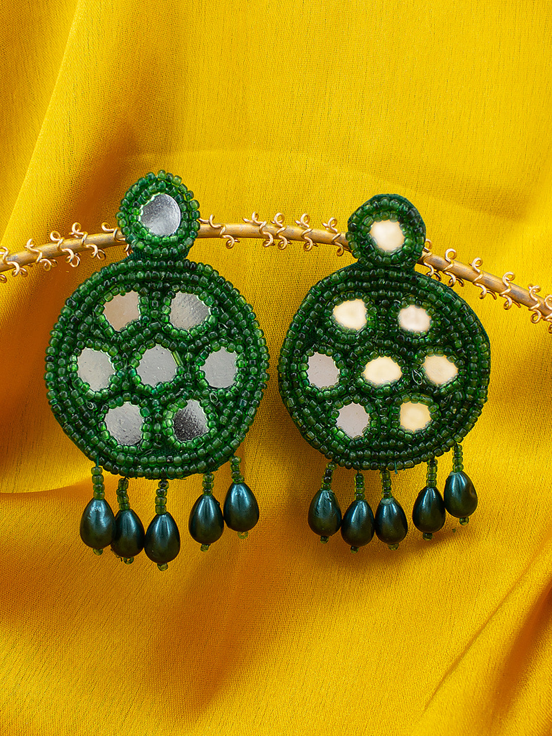 Green Beaded Quirky Drop Earrings