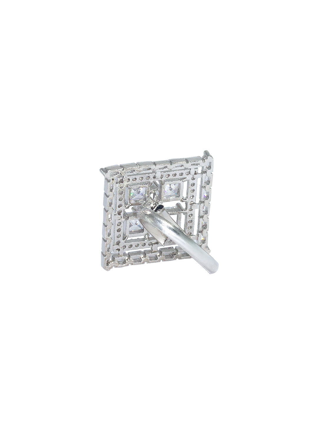 Rhodium Plated Square Cocktail American Diamond Adjustable Finger Ring