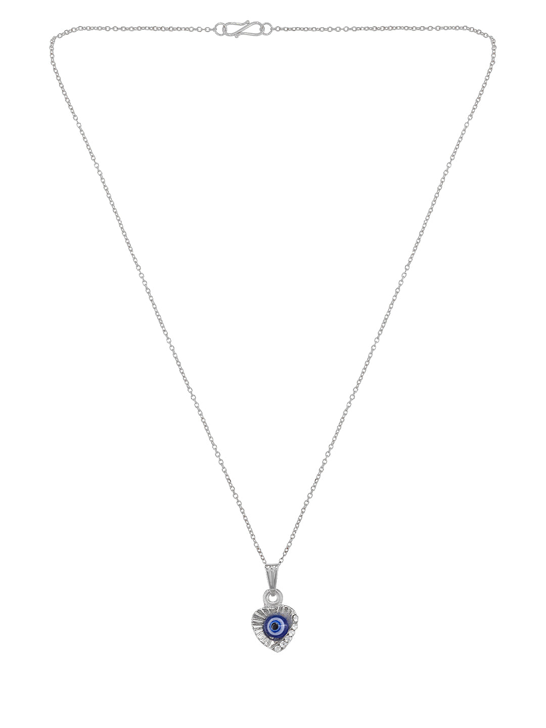 Silver Plated Evil Eye Heart Shaped Pendant & Studs Set