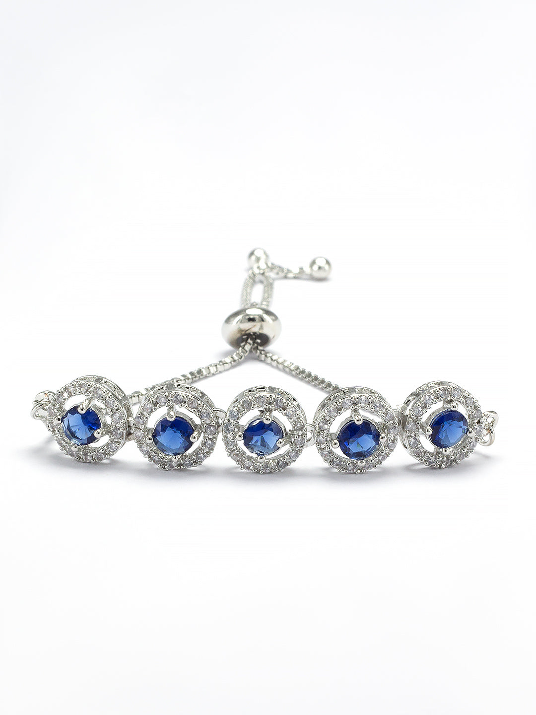 Blue American Diamond Studded Circular Adjustable Bracelet Gift For Women