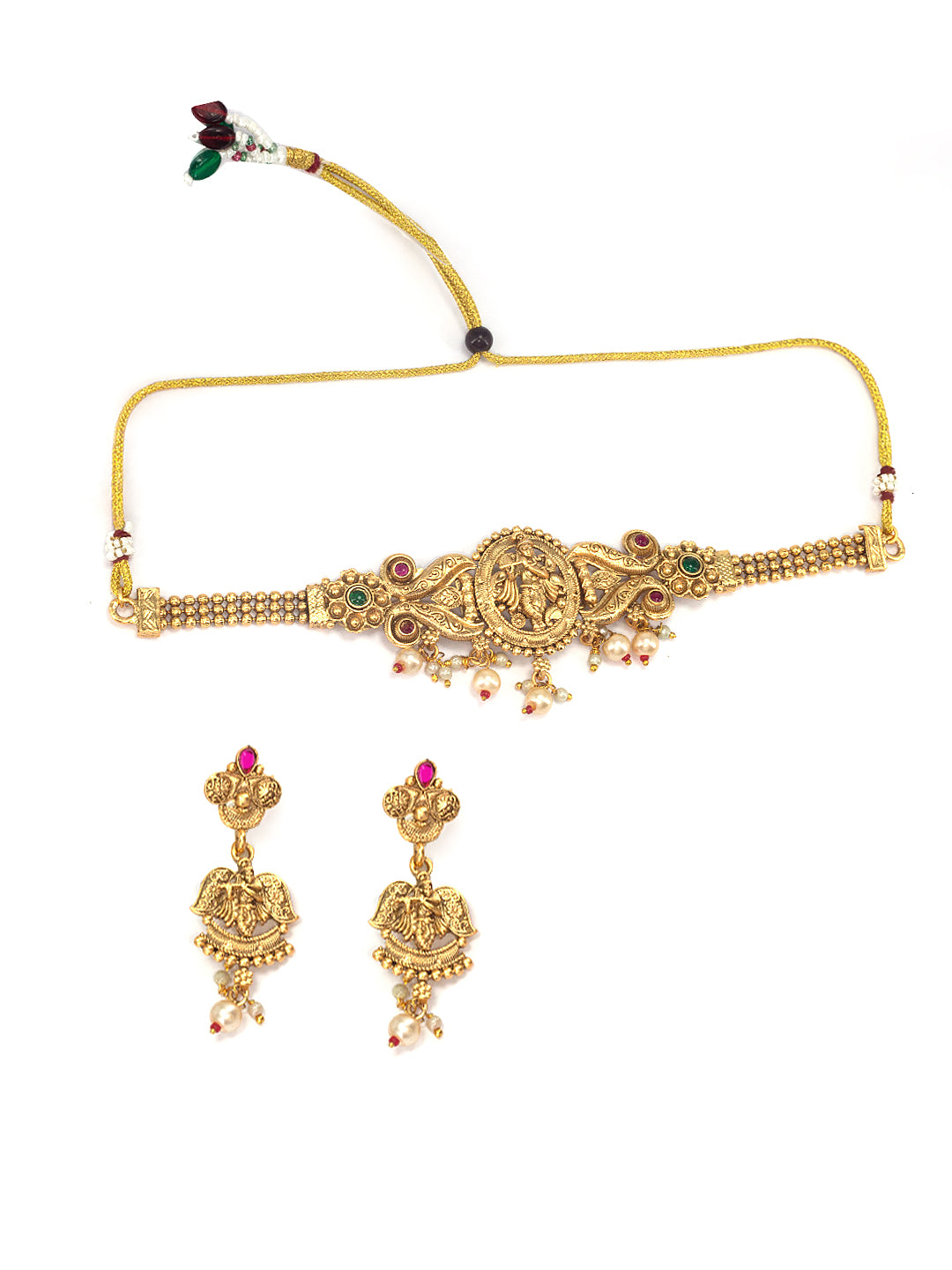 Gold Plated Shree Krishna Kundan Choker Temple Jewellery Set