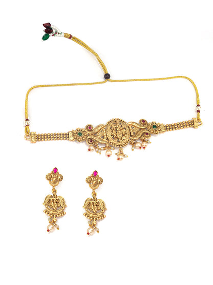 Gold Plated Shree Krishna Kundan Choker Temple Jewellery Set