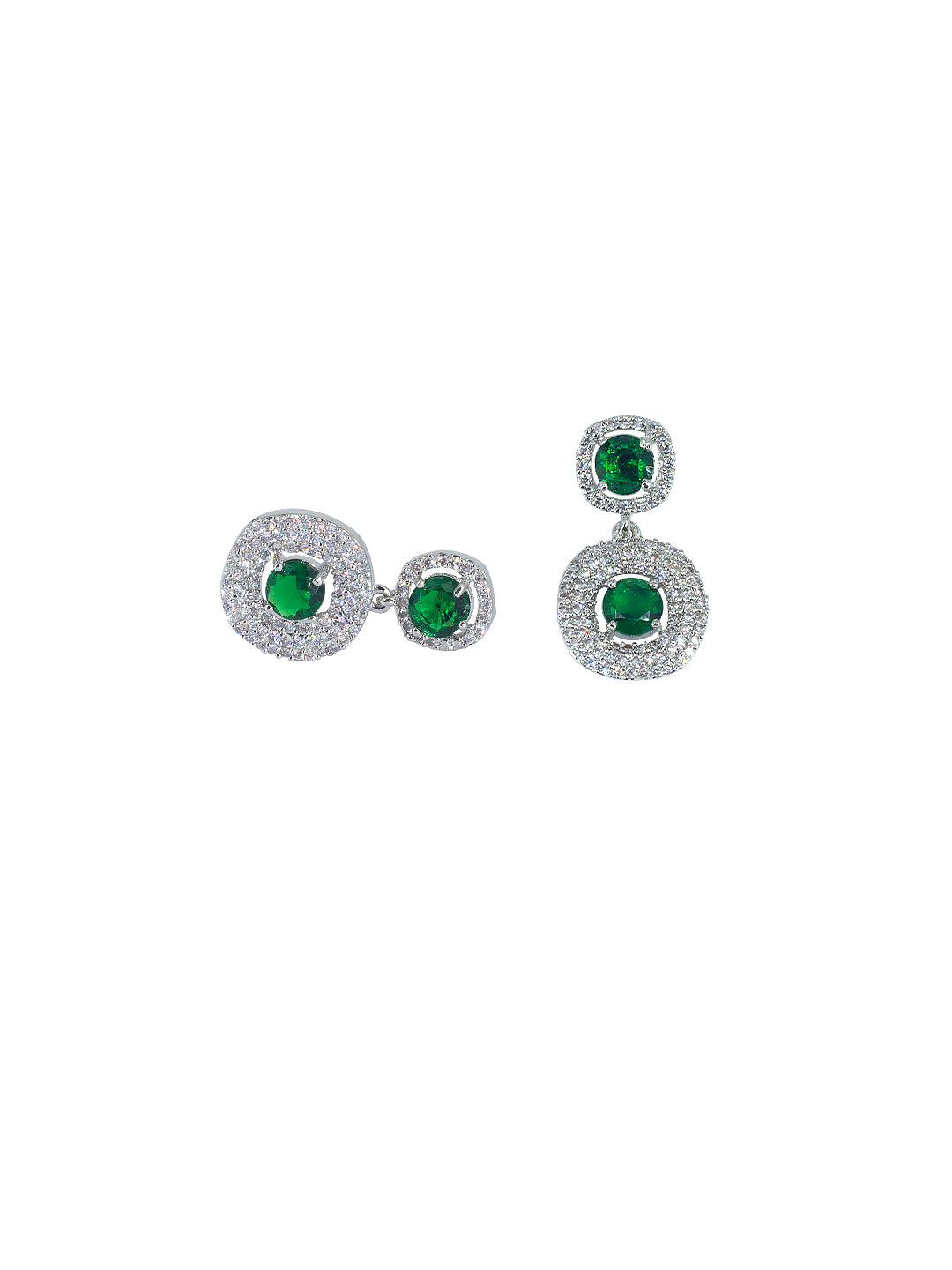 Rhodium Plated Green American Diamond Trendy Drop Earrings