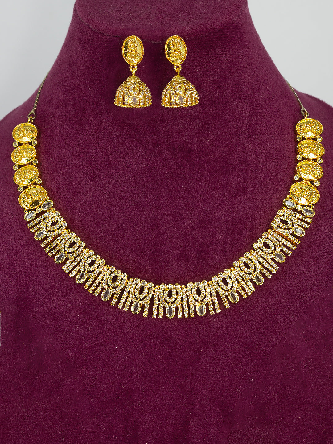 Gold Plated American Diamond Temple Jewellery Set