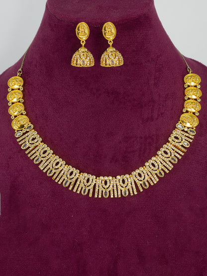 Gold Plated American Diamond Temple Jewellery Set