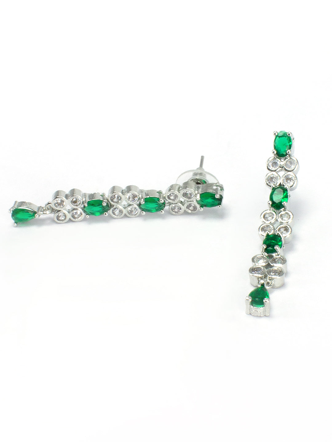 Rhodium-Plated Green American Diamond Studded Jewellery Set