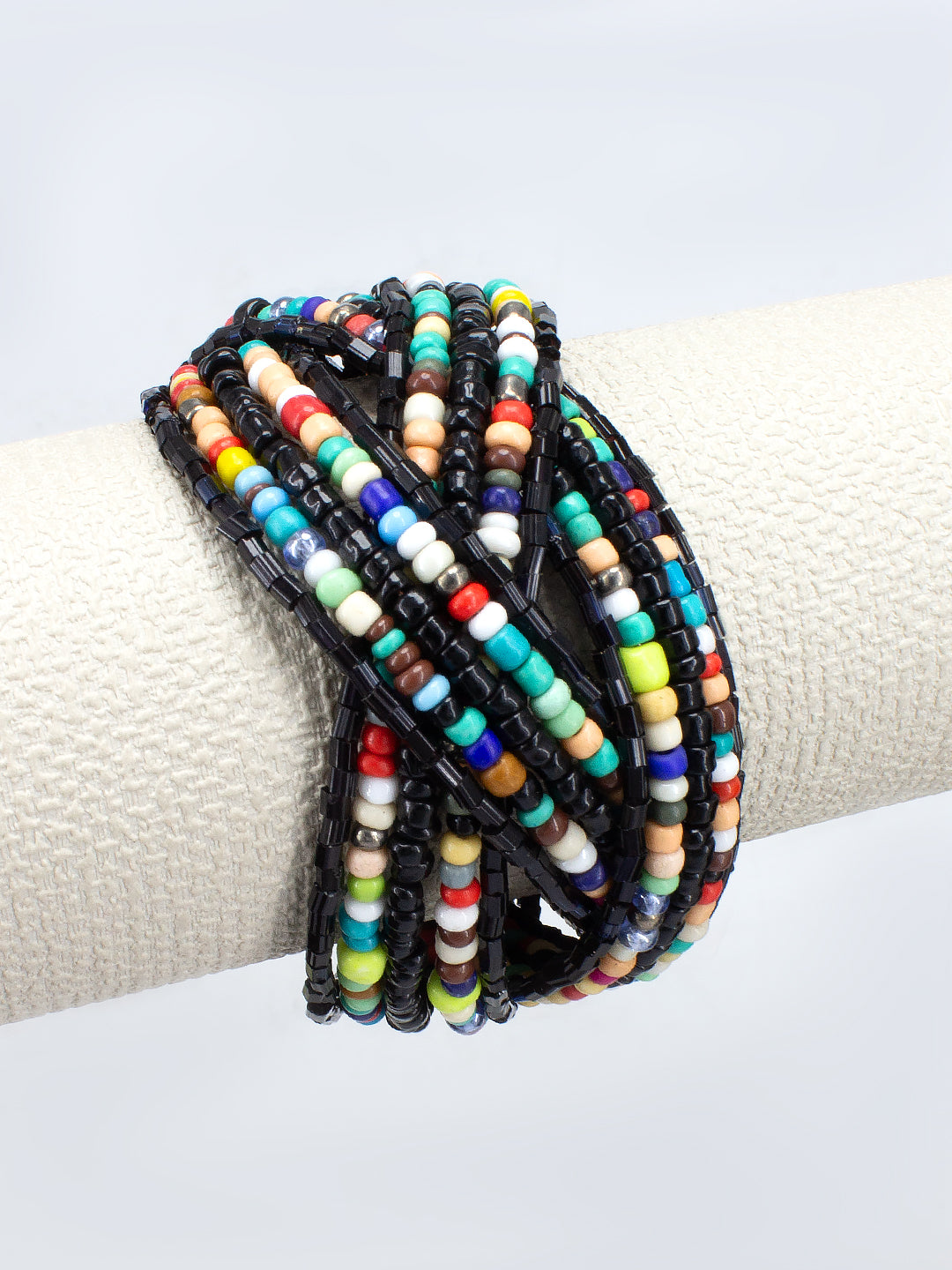 Black Multi-Coloured Beaded Cuff Bracelet