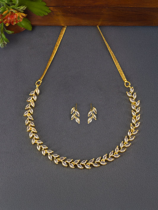 Gold Plated Leaf American Diamond Trendy Jewellery Set