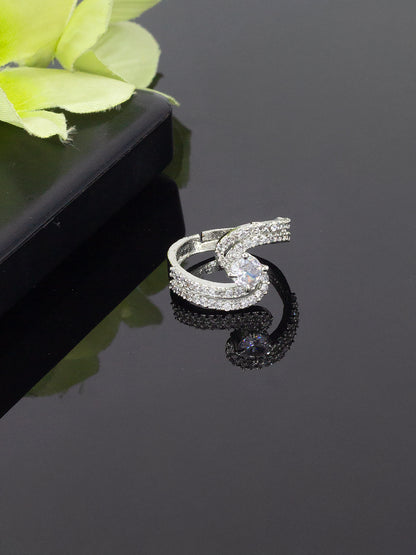 Rhodium Plated American Diamond Adjustable Finger Ring