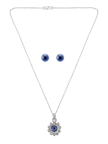 Silver Plated Evil Eye Shaped Pendant & Studs Set