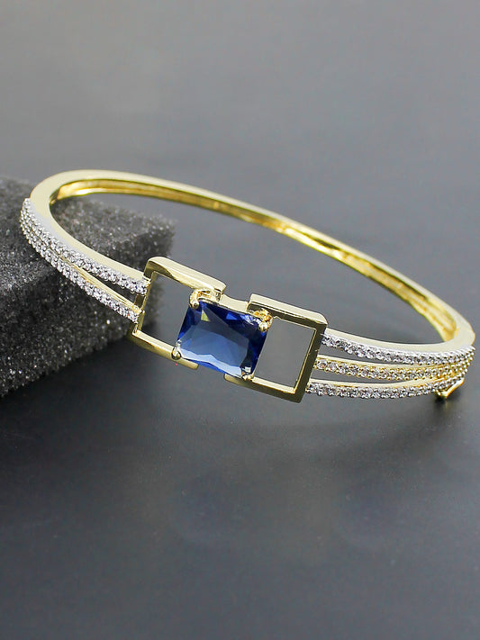 Gold Plated Blue American Diamond Studded Bracelet