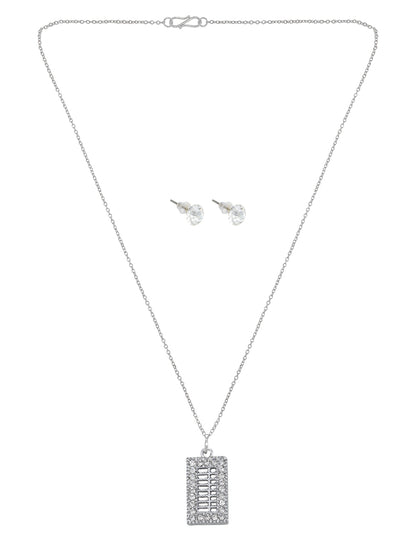 Silver Plated Square Shaped Pendant & Studs Set