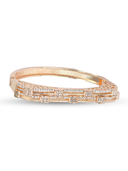 Rose Gold Plated American Diamond Studded Stainless Steel Bracelet