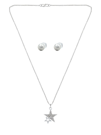 Silver Plated Star Shaped Pendant & Studs Set