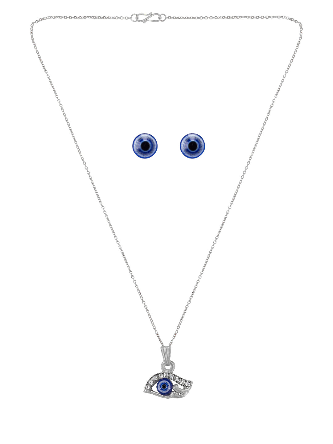 Silver Plated Evil Eye Shaped Pendant & Studs Set