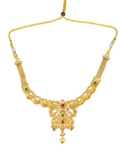 Gold Plated Long & Short Necklace Kundan Studded Temple Jewellery Set