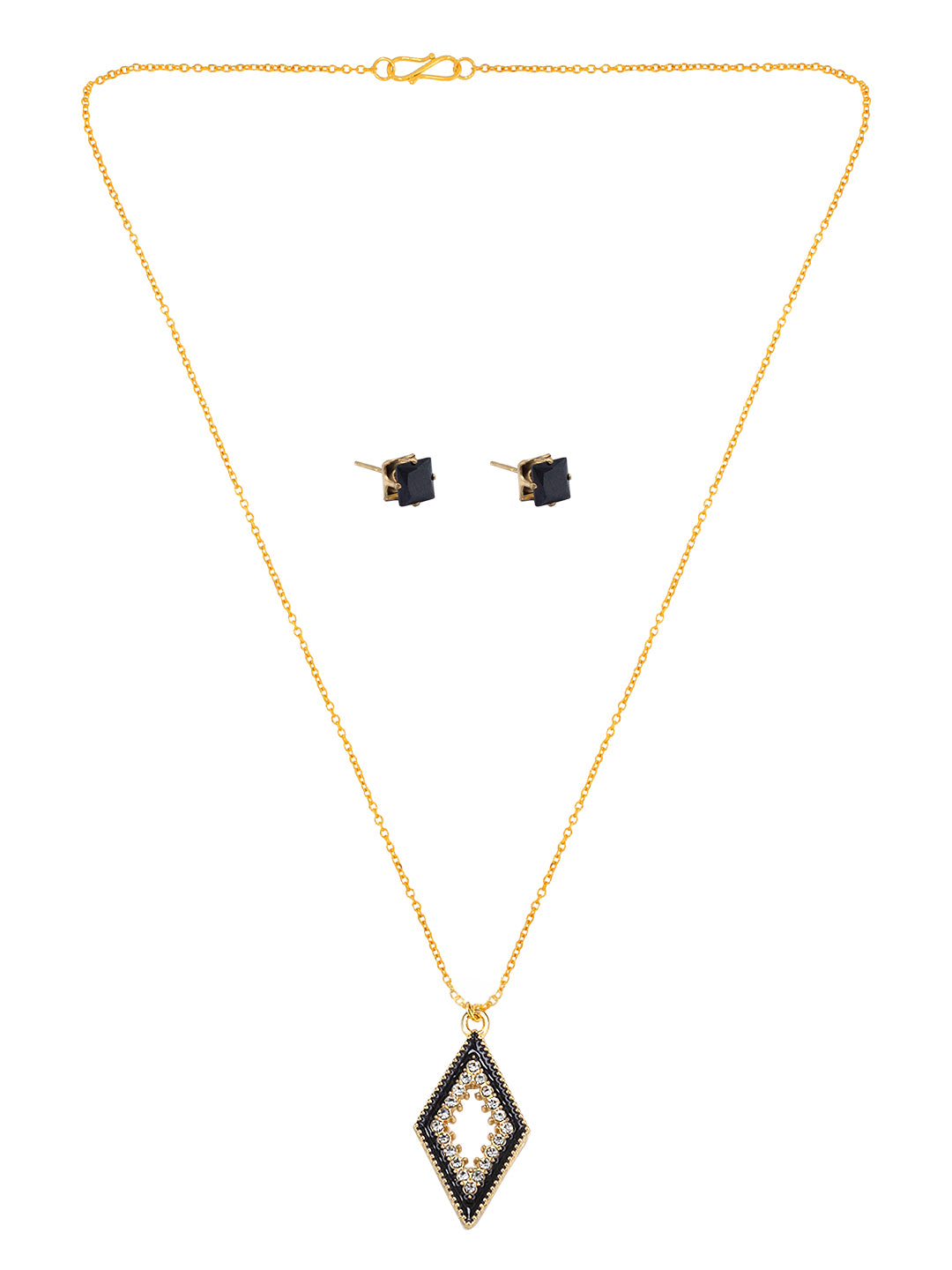 Gold Plated & Black Rhombus Shaped Pendant & Studs Set