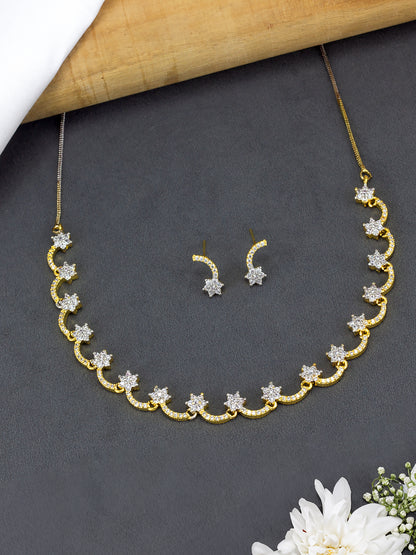 Gold Plated Floral American Diamond Jewellery Set