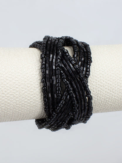 Black Beaded Cuff Bracelet For Women