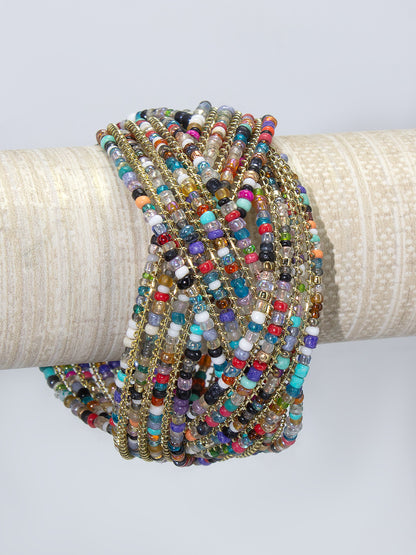 Gold Plated Multi-coloured Beaded Cuff Bracelet Gift For Girls