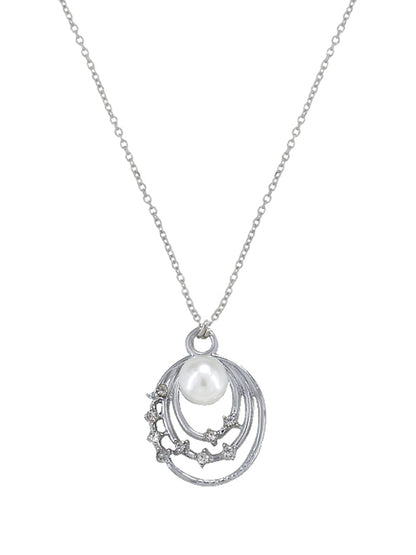 Silver Plated Pearl & CZ Pendant & Studs Set