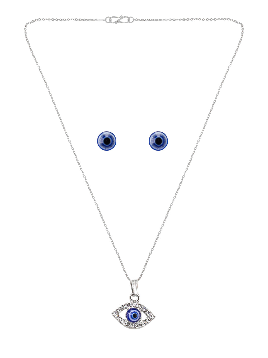 Silver Plated Evil Eye Shaped Pendant & Studs Set