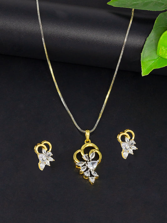 Gold Plated American Diamond Trendy Pendant & Earring Set