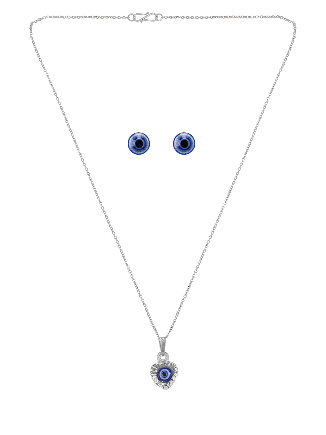 Silver Plated Evil Eye Heart Shaped Pendant & Studs Set