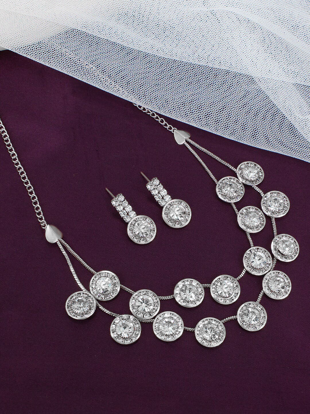 Silver Plated Coin Shaped Rhinestone Studded Jewellery Set