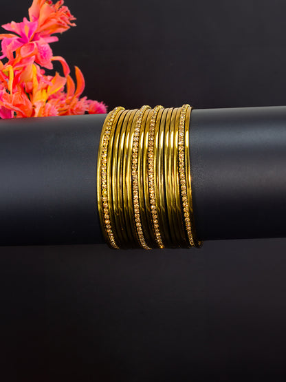 Set of 18 Gold Plated Rhinestone Studded Bangles