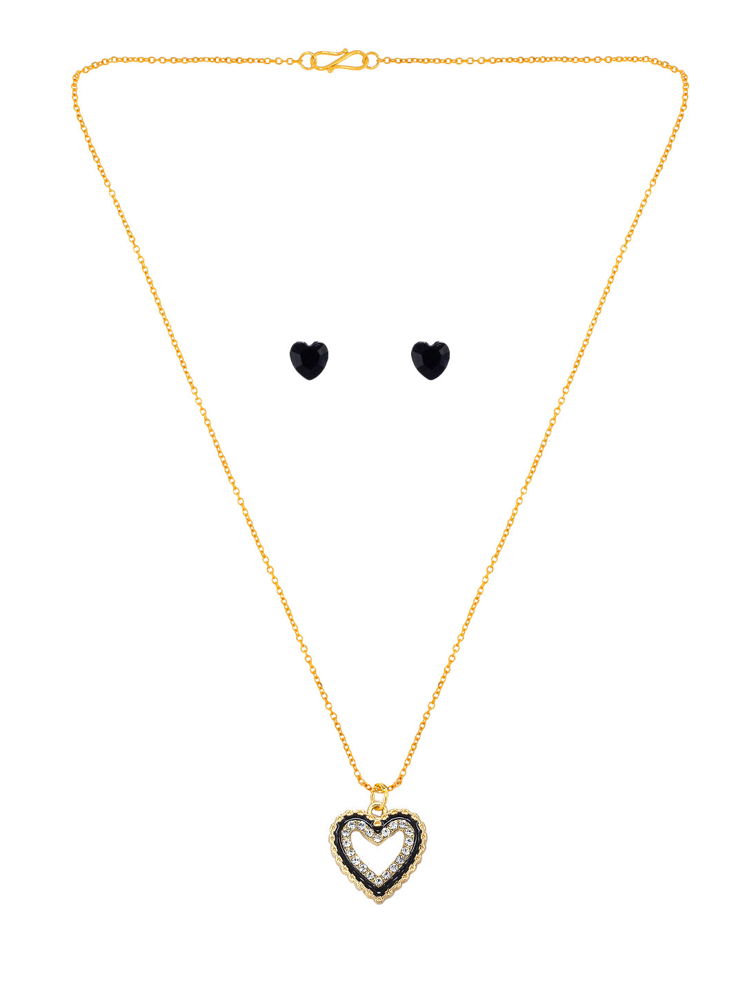 Gold Plated & Black Heart Shaped Pendant & Studs Set