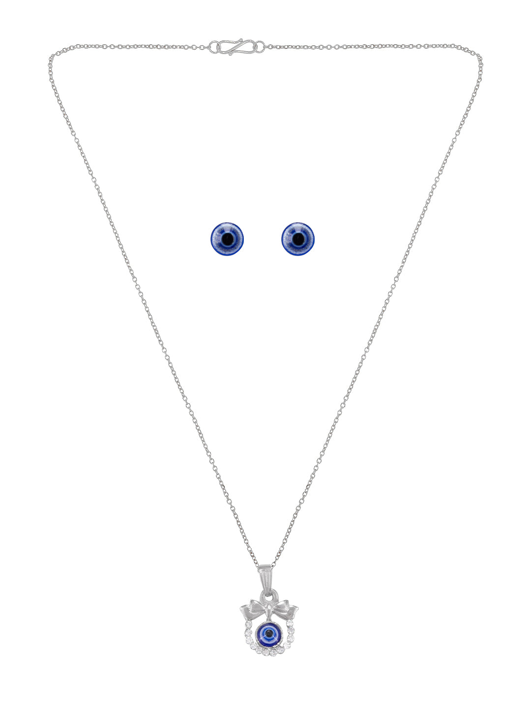 Silver Plated Evil Eye Shaped Pendant & Studs Set