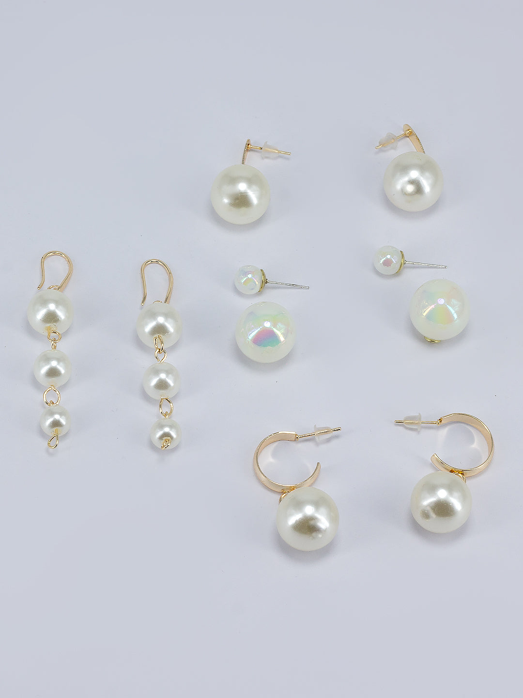 Pack of 4 Artificial Pearl Drop & Stud Earrings Gift For Girls