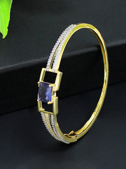 Gold Plated Blue American Diamond Studded Bracelet