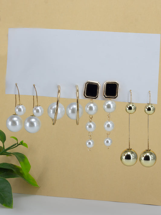 Pack of 4 Gold Plated Artificial Beads Drop Earrings