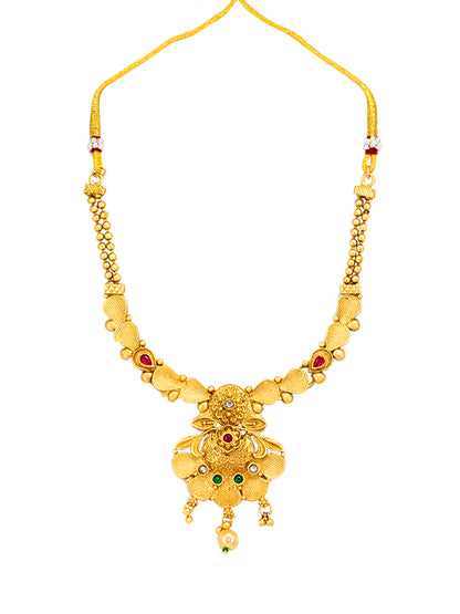 Gold Plated Long & Short Necklace Kundan Studded Temple Jewellery Set