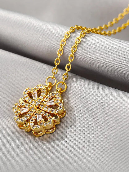 Gold Plated American Diamond Floral Heart Magnate Trendy Necklace