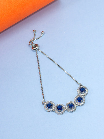 Blue American Diamond Studded Circular Adjustable Bracelet Gift For Women