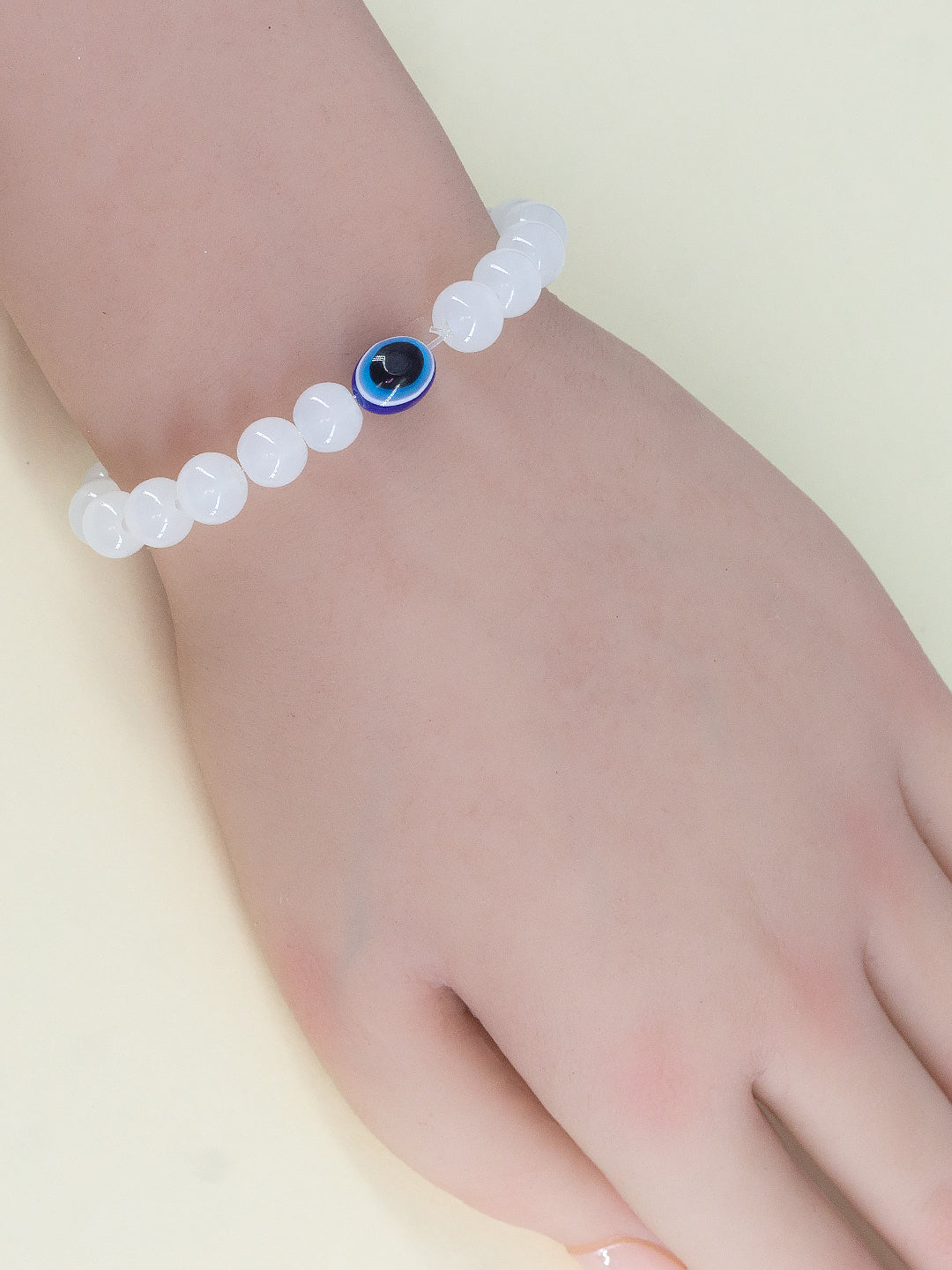 Set of Five Evil Eyes and Green & Blue Elastic Trendy Bracelets