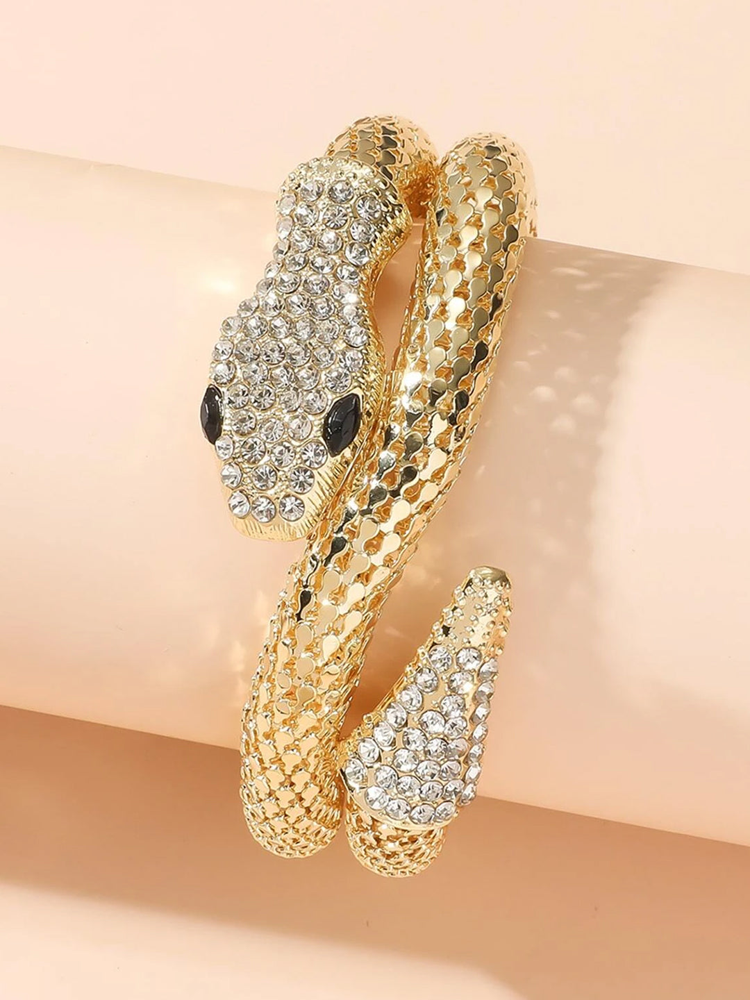 Serpenti Gold Plated & Black Rhinestone Wraparound Bracelet For Women