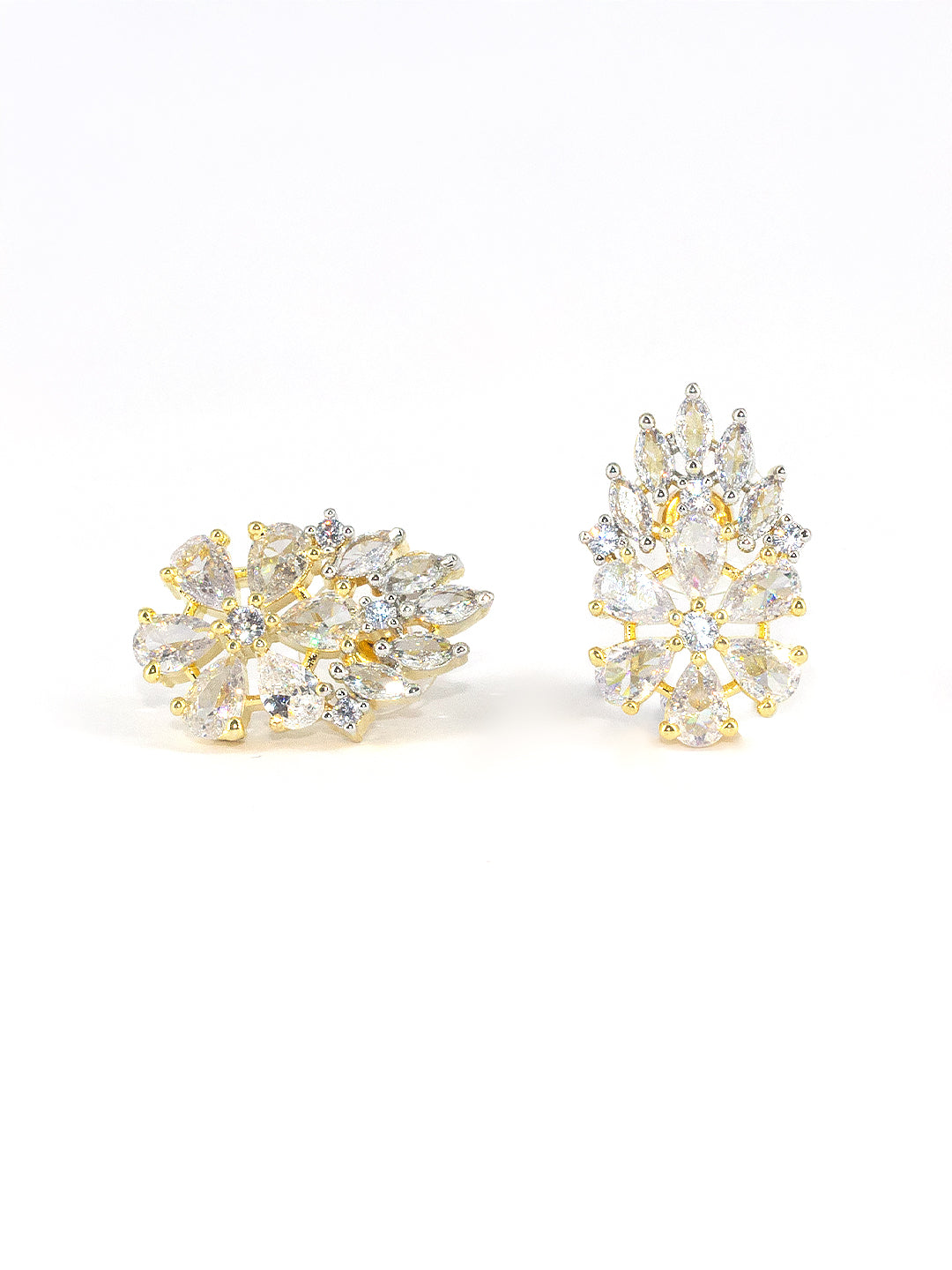 Gold Plated Floral American Diamond Stud Earrings