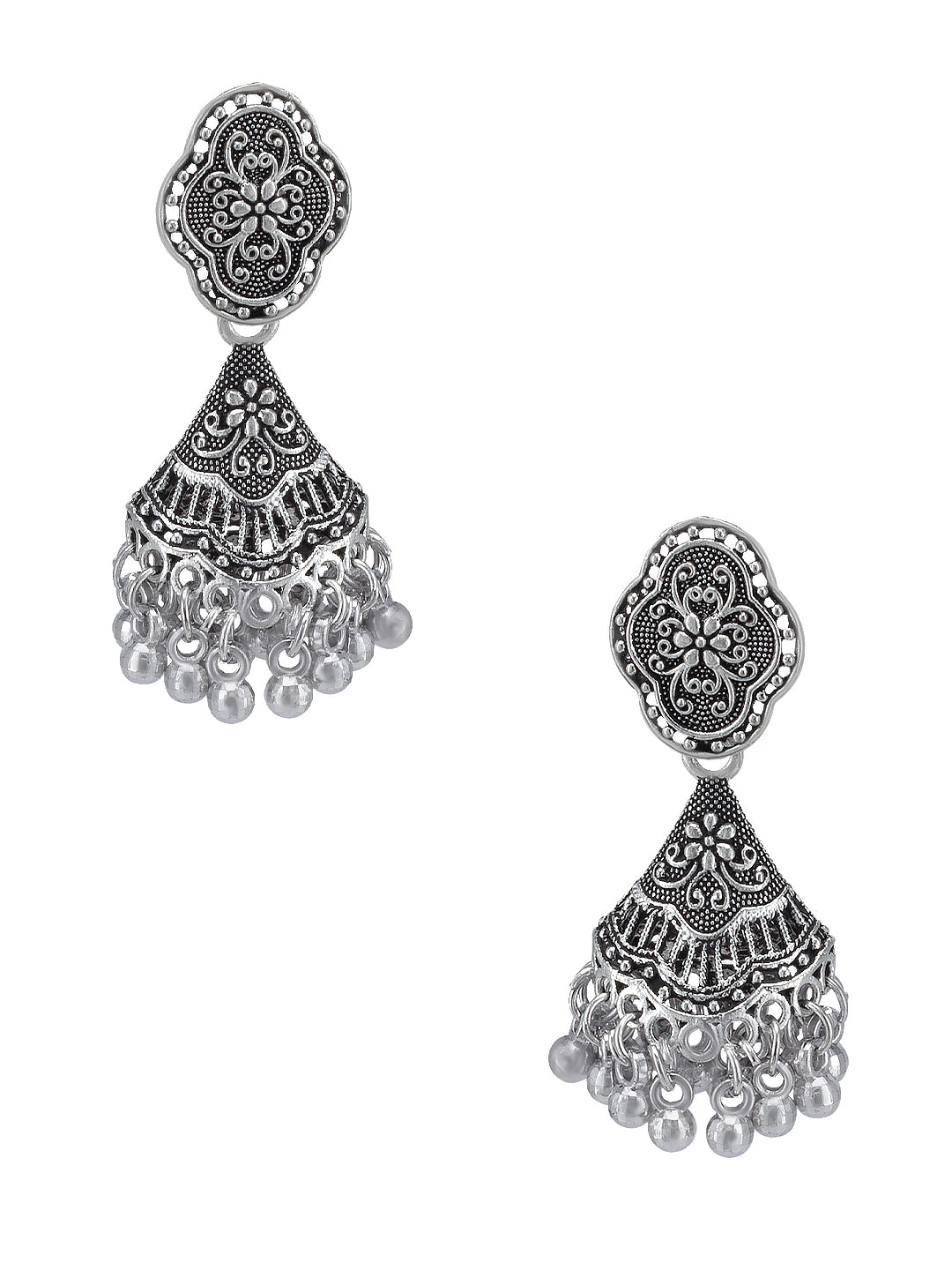 Silver Oxidised Ghunguru Jhumka Earrings