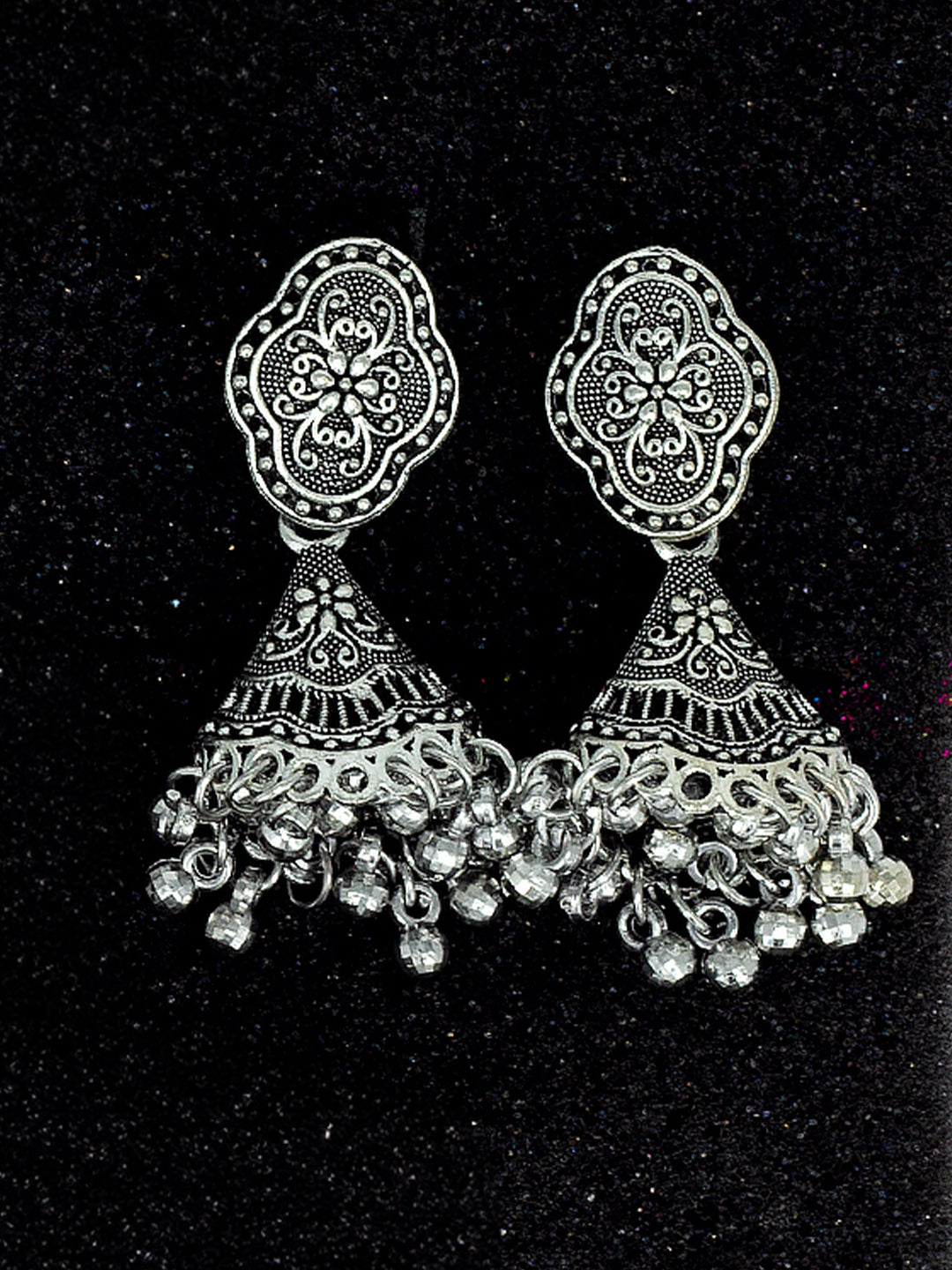 Silver Oxidised Ghunguru Jhumka Earrings