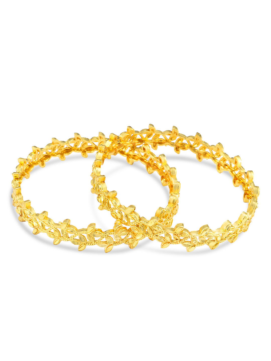 Set Of 2 Gold-Plated Leaf Shaped Bangles