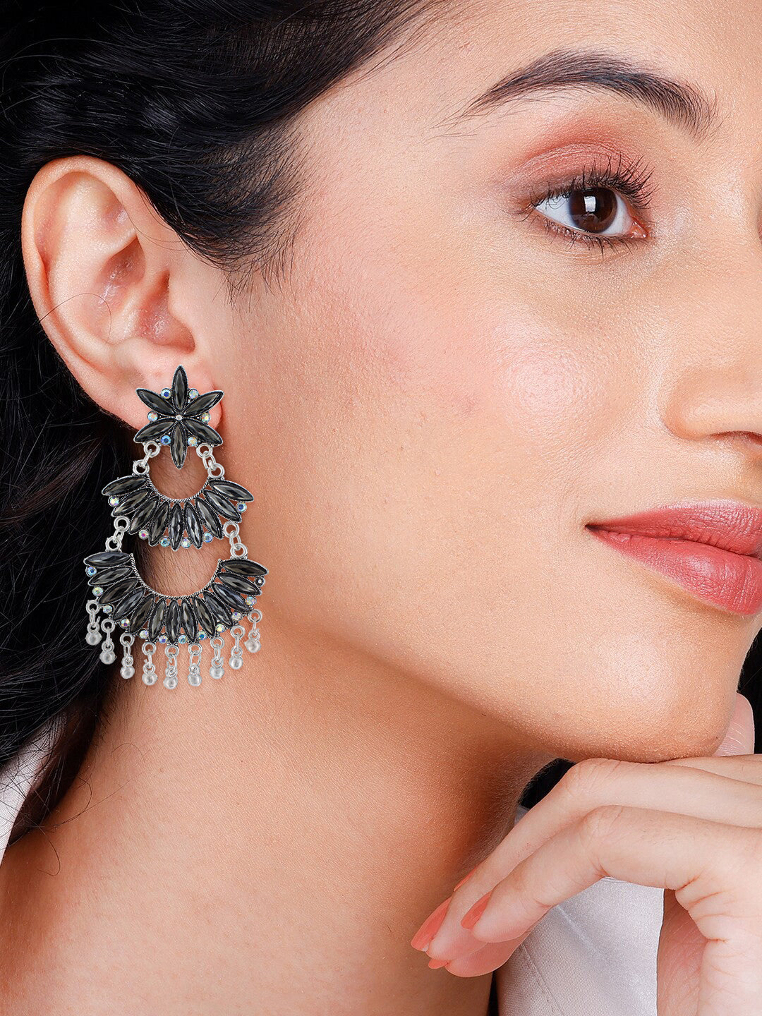 Pack of 8 Silver Oxidised Jhumka, Hoops & Studs Earrings Combo