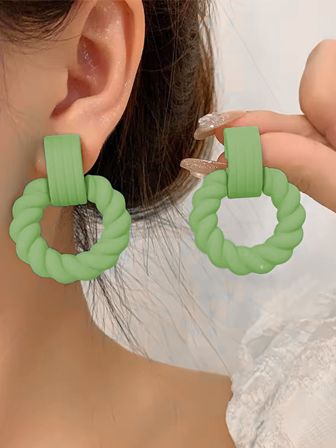 Green Dangle Drop Earrings